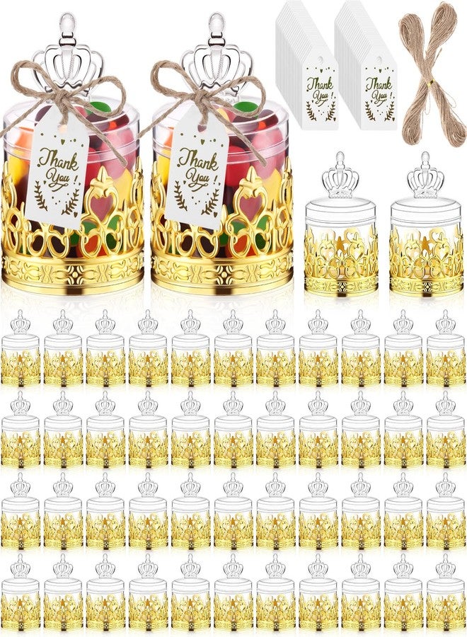 Jingmore 60 Sets Mini Crown Candy Boxes with Thank You Tags and Twine Plastic Candy Containers Storage Boxes Decorative for Wedding Baby Shower Party Princess Birthday Supplies (Gold) - Image 1